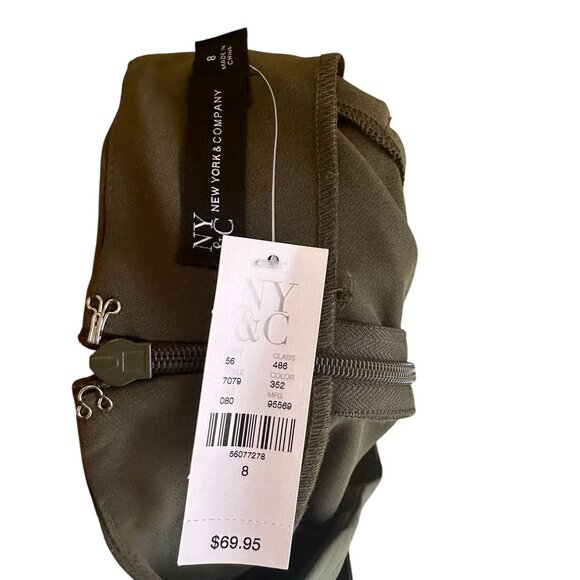 NY&C Size 8 Olive Green Pencil Knee Length Skirt With Belt & Pockets - Picture 8 of 13